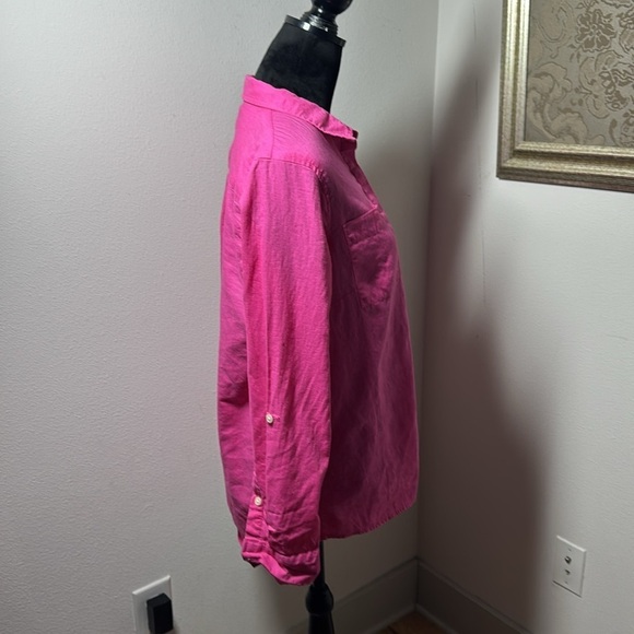Per Se Sz M pink buttoned down long sleeves linen cotton blend - Picture 4 of 8